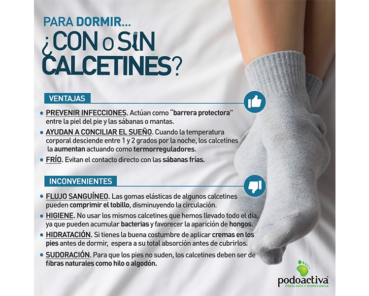 Infografía de Podoactiva sobre dormir con o sin calcetines