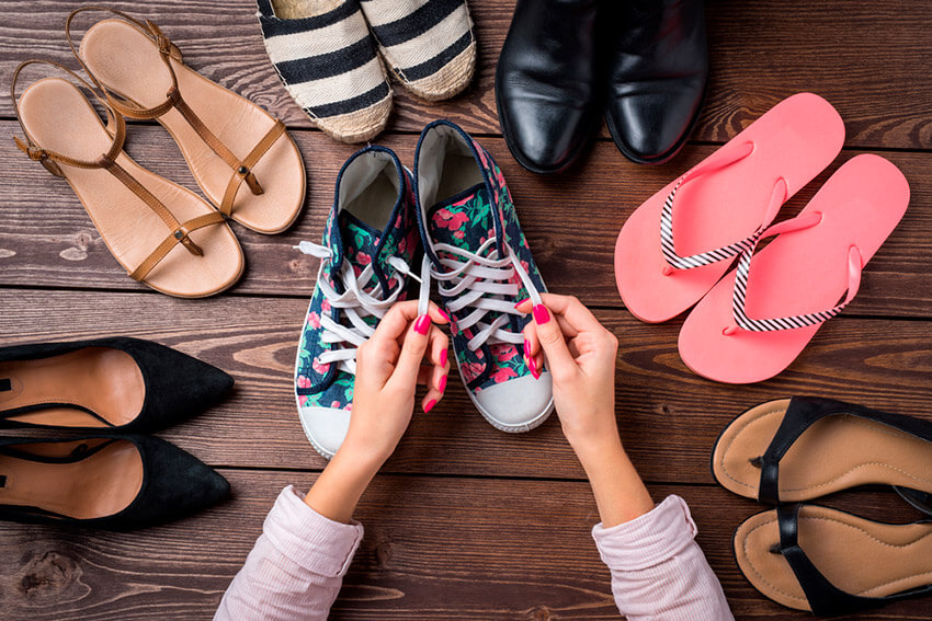 Image with various types of women's summer footwear